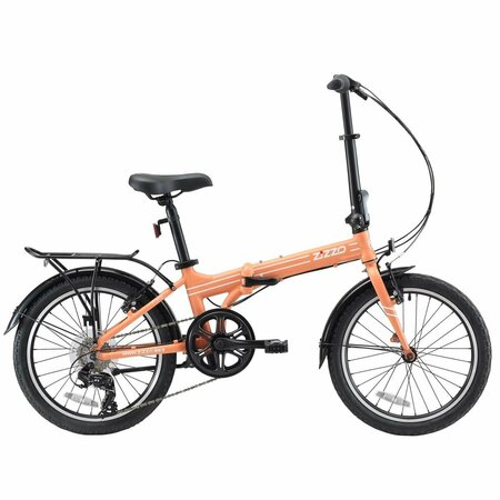 EUROMINI Zizzo Forte 29 lbs Heavy Duty Lightweight Aluminum Frame Shimano 7-Spd Folding Bike, Coral - 20 in. EU586328